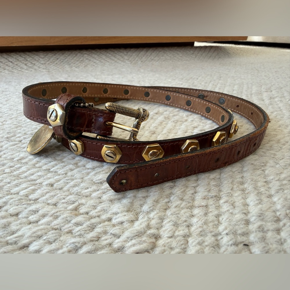 Vintage Streets Ahead Brown Leather Gold Studded Belt - Picture 3 of 10